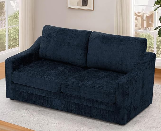 67” Chenille 2-Seat Sofa w/Comfortable Back Cushions Modern Love Seat w/Deep Seat Space Upholstered 2 Seater Couch w/High Resiliency Foam for Living Room Office Blue