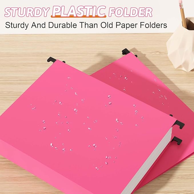 Extra Capacity Plastic Hanging File Folder Letter Size12 Pack Reinforced Hang Folders with Heavy Duty 2 Inch ExpansionPink Hanging File Folder Designed for Bulky Files