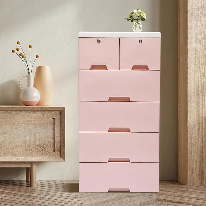 6 Drawers Mobile File Cabinet Under Desk Storage Organization with Four Wheels40.2x19.7x13.7in Small Desk Mobile Pedestal Filing Cabinet5-LayerTop-Layer Locks