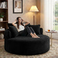 54-inch Oversized Round Chaise Longue Chair Indoor Modern Upholstered Corduroy Deep Seat Circle Chair Single Cloud Lounge Floor Sofa Chair for Living Room Bedroom Apartment Black