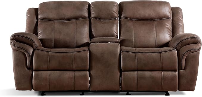 24/7 Shop at Home Amos Oversized Nursery Glider Recliner Chairs for Adults Manual Comfy Reading Couch Overstuffed Reclining Loveseat Sofa Adjustable Comfy Theater Seating for Living Room Brown