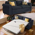 2 in 1 Sofa Bed Queen Size Linen Fabric Pull Out Couch with Folding Foam Mattress Convertible Loveseat Sleeper Sofa with Nailhead Trim for Living Room Bedroom Apartment-Grey