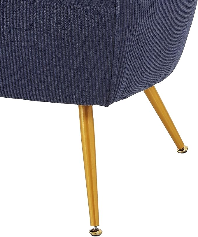 Modern Corduroy Accent Chair with Gold Metal Legs Channel Back Design and Soft Upholstery Comfortable Seating for Living Room Bedroom or Office Blue