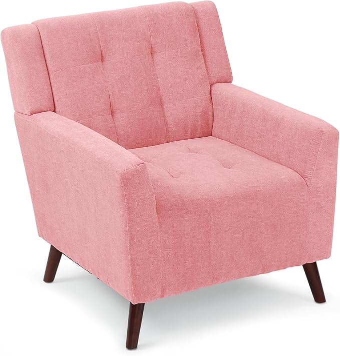 Dining Room ChairLiving Room Armless Chair Modern Design Fabric Armless Contemporary Accent Dining Chairs Sofa with Solid Wood Legs (Pink)
