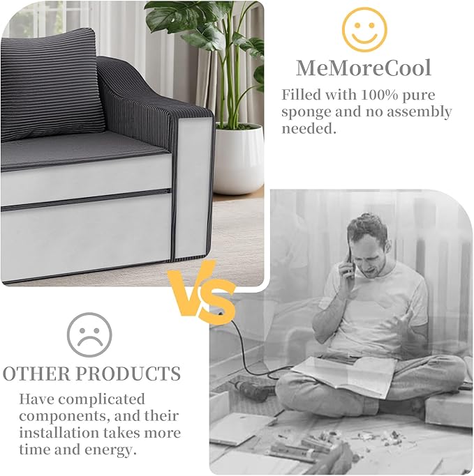 MeMoreCool Convertible Sofa Bed Pull Out Loveseat Sofa Sleeper Couch for Bedroom Living Room Lounge 2 in 1 Small Couch Bed with Pillow Foldable Love Seat Futon Corduroy Grey