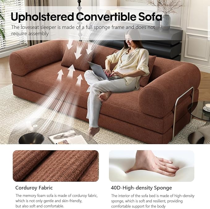 78.8 Modular Sofa Bed - 4-in-1 Convertible Design with Corduroy Fabric and High Density Sponge Removable Cover and Fixed Frame