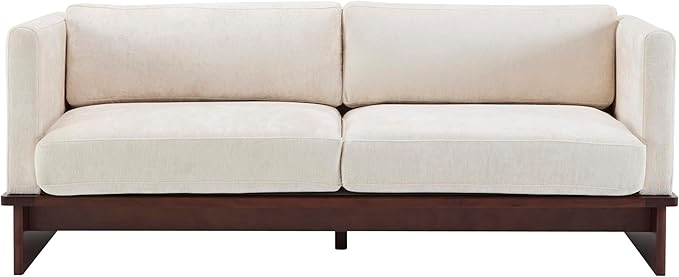 Christopher Knight Home Perla Chenille Upholstered 3 Seater Sofa Couch with Pillow Wooden Home Sofa Living Room Comfy Cloud Couch for Bedroom Apartment Home Office Beige