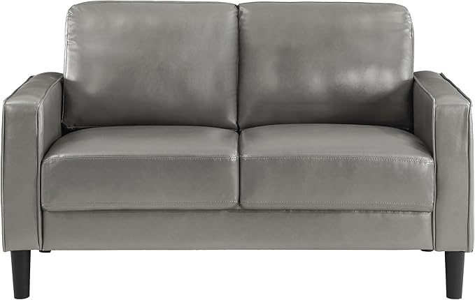 Coaster Home Furnishings - Ruth - Faux Leather - Upholstered Loveseat with Track Arms Foam-Filled Cushions and Straight Tapered Legs - Living Room - Gray - 508366