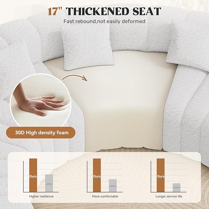 2PCS 1/8 Round Modular Sectional Sofa 2 Seater Modern Curved Cloud Couch Modules Convertible Boneless Couches for Living Room No Assembly Required White