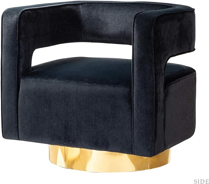 TINA'S HOME Swivel Accent Barrel Chair Modern Curved Open Back Swivel Accent 3D Barrel Velvet Chair with Gold Metal Base Club Arm Chair Upholstered Sofa Lounge for Living Room (Black)