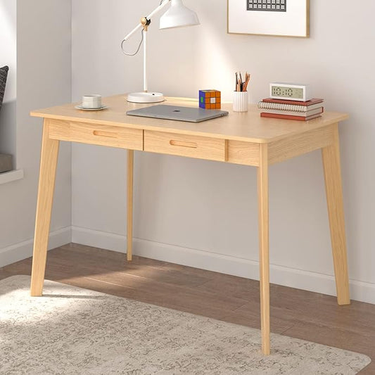 ECACAD Computer Desk with 2 Drawers 39” Home Office Desk Writing Study Working Table for Bedroom Light Brown