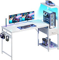Casaottima 54 Inch Gaming Desk with Storage &amp LED Lights Reversible Computer Desk with Display Shelves &amp Fabric Drawer Modern Gamer Desk Table with Side Headphone Hook Carbon Fiber White