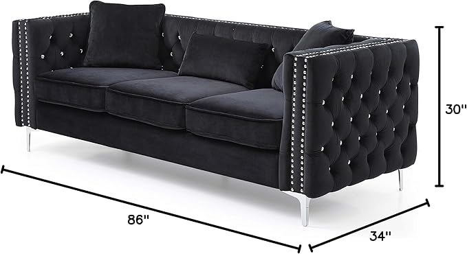 Glory Furniture Paige Sofa Black. Living Room Furniture 30 H x 86 W x 34 D