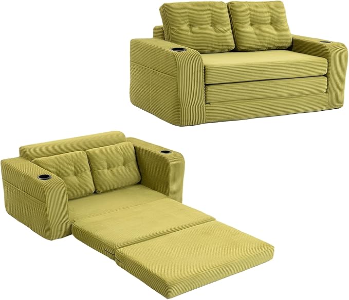 40 Folding Sofa Bed 2 in 1 Convertible Futon Sleeper Chair with Armrest &amp Backrest Comfy Chenille Cloud Floor Couch Single Sofa Chair Lounge for Living Room Bedroom (Z-Olive)