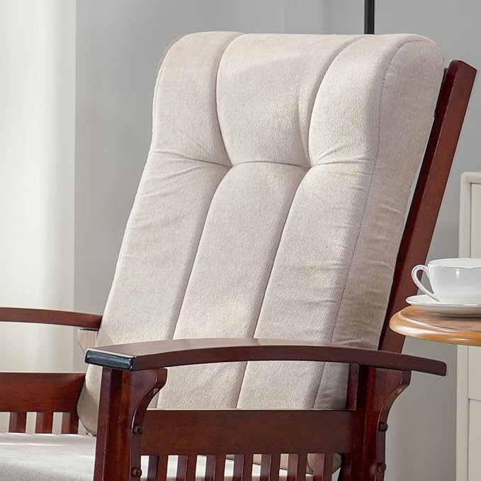 Solid Wood Glider Rocking Chair and Ottoman Set Rustic Nursery Glider Rocker with Padded Cushion Smooth Rocking Motion Indoor Living Room NursingNappingReading Cream