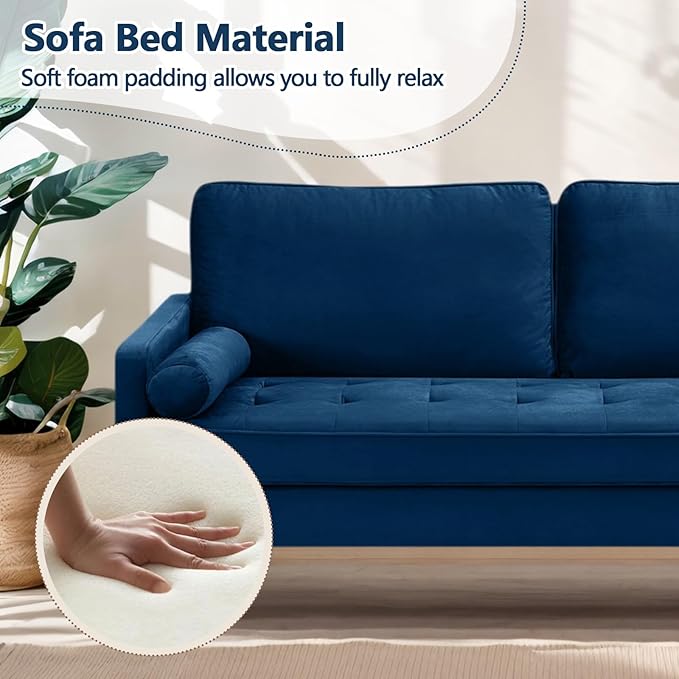 65 Love Seat Sofa Velvet Small Sofa Small Couch for Bedroom Living Room Bedroom Loveseat with 2 Pillows Gold Legs Modern Tufted Seat Upholstered Seating for Office Apartment (Blue)