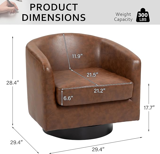 Lumibee Faux Leather Swivel Barrel Chairs Set of 2 Upholstered Comfy Round Swivel Accent Chair 360° Rotation Single Sofa Club Armchair for Living Room Reading Room Bedroom Coffee
