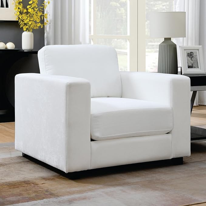 39 Oversized Accent Chair Chenille Fabric Upholstered Armchair Comfy with 350lb Weight Capacity &amp 7-inch Thick Seat – The Perfect Reading Chair for Living Room Bedroom Office(A-White)