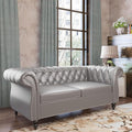 AVZEAR Chesterfield Loveseat Mid-Century PU Upholstered Loveseat Sofa Modern 2 Seater Couch Style Button Tufted Grey