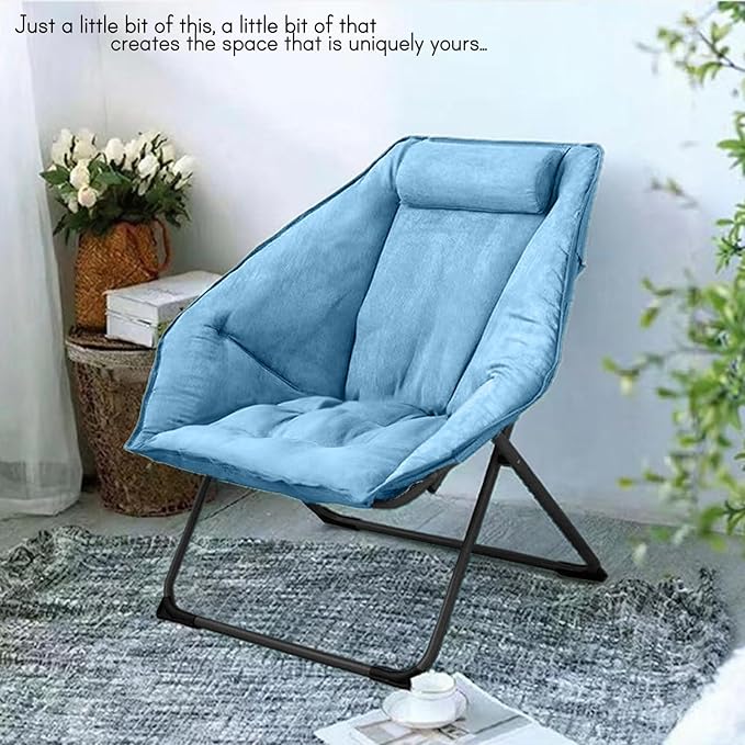 Hexagon Foldable Living Room Chair Saucer Chair for Adults Comfy Bedroom Lounge Chair Moon Chair Lazy Folding Chair for Dorm Rooms(Chair-Blue)