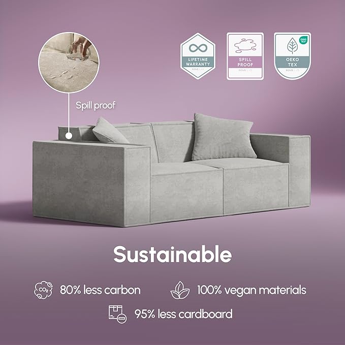ROVE LAB Love Seat Sofa in a Box No Assembly Deep Seat and Comfy Modular Sofa Spill-Proof Fabric Modern Small Couch for Living Room Loveseats Bedroom Apartment Home Office (Platinum Grey)