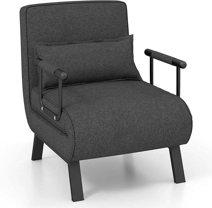 Giantex Convertible Sofa Bed 4-in-1 Sleeper Chair with Pillow Modern Recliner Guest Bed with 6 Positions Adjustable Backrest Metal Legs Linen Fabric Armchairs for Nursery Living Room Office