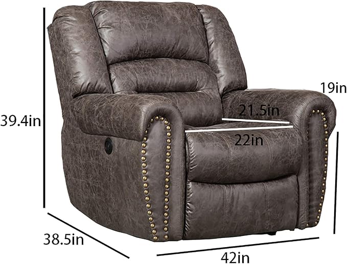 ANJ Electric Recliner Chair W/Breathable Bonded Leather Classic Single Sofa Home Theater Recliner Seating W/USB Port (Smoky Gray)