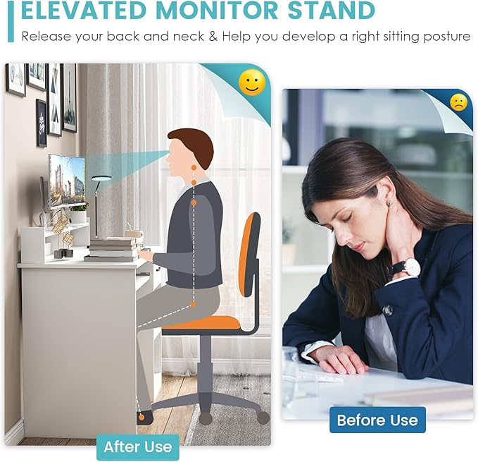 HAPPYGRILL Computer Desk with Monitor Stand Home PC Office Desk with Keyboard Tray Drawer &amp CPU Stand Study Writing Desk Home Workstation Desk with Display Shelf