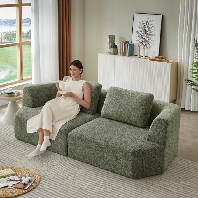 Sofa in a Box Oversized 3 Seater Memory Foam Boneless Couch w/Curved ArmsPlush Chenille Upholstered Cloud Modular LoveseatNo Assembly Needed Compression Sofa