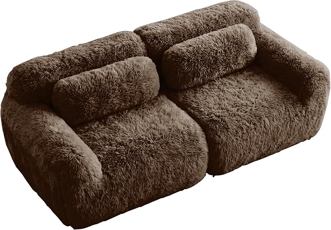 80.4-Inch Boneless Love Seat Couches in a Box Modern 2 Seat Floor Modular Foam Cloud Sofa Faux Fur Loveseat Couch W/Angle Armrests for Home Apartments Bedroom