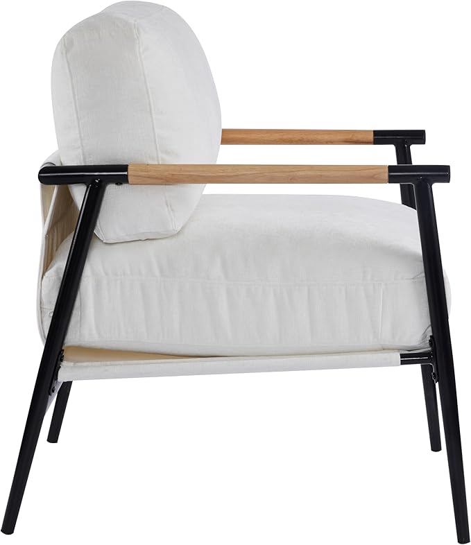 Christopher Knight Home Modern Fabric Accent Chair with Removable Cushions Metal Frame Minimalist Living Room Armchair Bedroom Comfy Reading Chair Beige