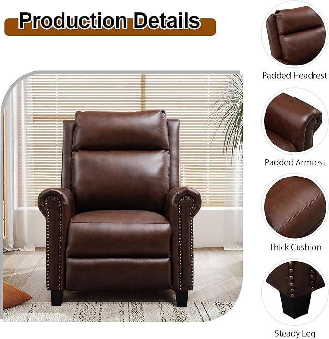 CANMOV Leather Recliner Chair Set of 2 Classic and Traditional Push Back Recliner Chair with Comfortable Arms and Back for Living Room Bedroom Adjustable Single Sofa Brown