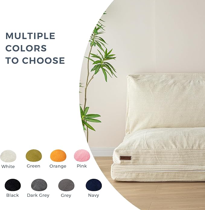 MAXYOYO Folding Sofa Bed Extra Thick and Long Floor Sofa Convertible Sleeper Chair with Washable Cover Floor Couch Lounge Bean Bag Bed for Living Room Beige 30x95 Inch