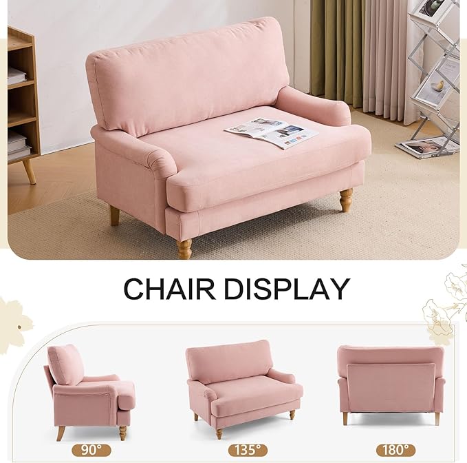 Bezseller Oversized Accent Chair Indoor 46 W Large Upholstered Single Sofa Chair and Wood Legs Big Comfy Armchair Leisure Lounge for Living Room Bedroom Apartment Reading Room(Pink)
