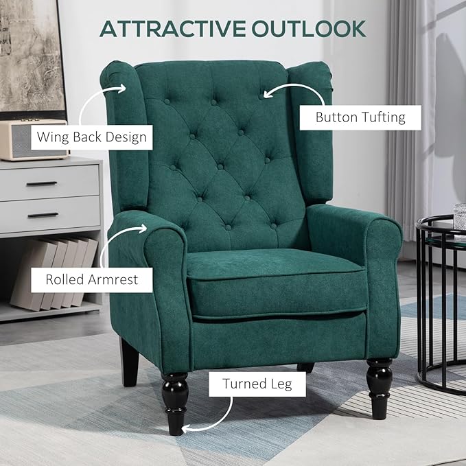 Button-Tufted Accent Chair: Dark Green XL Comfort &amp Modern Diamond-Tufted Design Perfect for Living Room Bedroom etc.