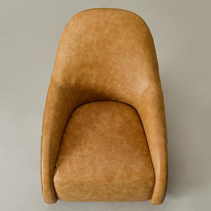 Two-Tone Leather Swivel Barrel Chair Accent Chair with Solid Wood Frame No Assembly for Living Room or Office (Camel)