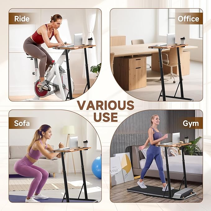 Adjustable Treadmill Walking Pad Desk for Bike/Cycling Trainer Workstation Standing Desk Trainer Stand Table for Indoor Treadmill Attachment-Exercise While Working or Watching TV Rustic Brown