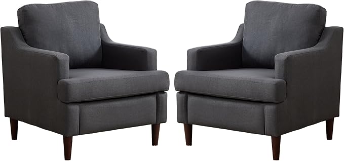 Mid-Century Accent Chair Modern Linen Fabric Armchair for Living RoomComfy Upholstered Reading Chairs for BedroomSingle Sofa Chair with Wood Legs (Darkgrey Set of 2)