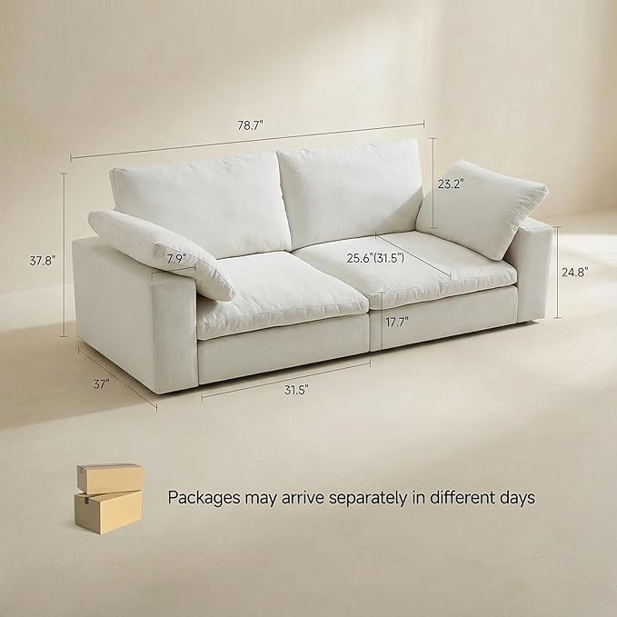 Cloud Modular Sectional Sofa Oversized Cloud Couch with Deep Seat Modern Comfy Couches with Washable Cover Easy Assembly Sectional Couches for Living Room- Loveseat 78.7
