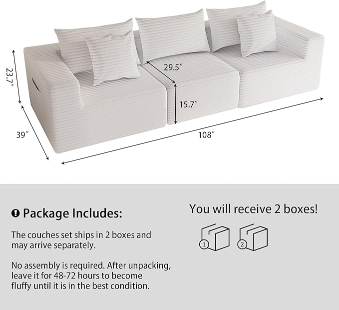 Modular Cloud Sectional Sofa – Oversized Deep Seat Couch with Pillows Convertible Foam SofaFreely Configurable for Living Room Apartment Bedroom (White 3 Seater)