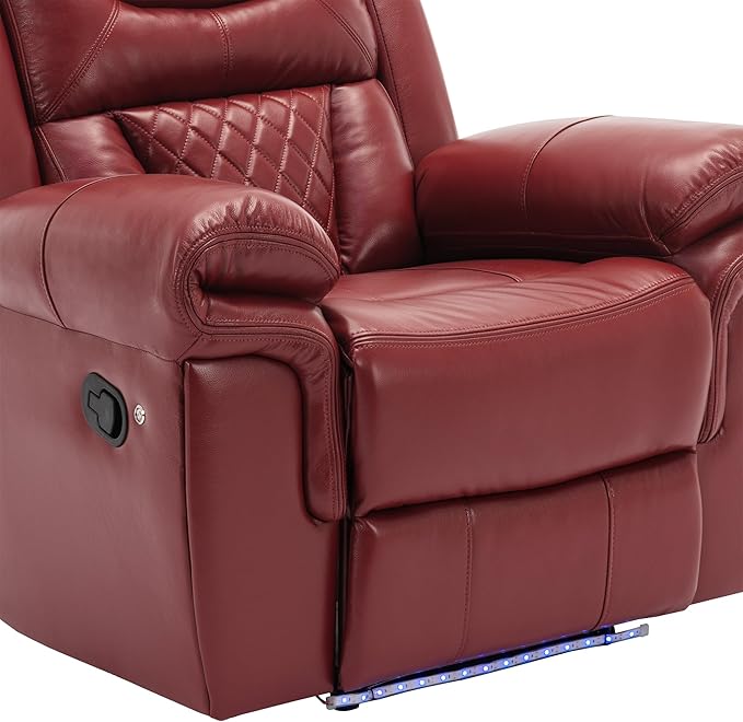 ERYE Manual Recliner Chair with LED Light Strip for Living Room Bedroom Manual Reclining Home Theater Seating Armchair Faux Leather Tufted