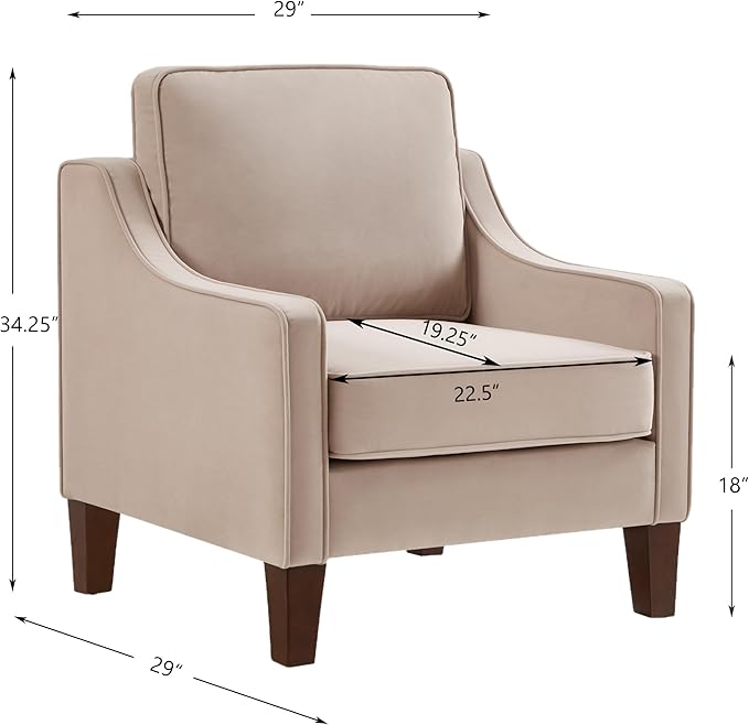 Velvet Upholstered Accent Chair Single Seat Sofa with Wooden Legs Modern Armchairs for Living RoomBedroom and OfficeTaupe