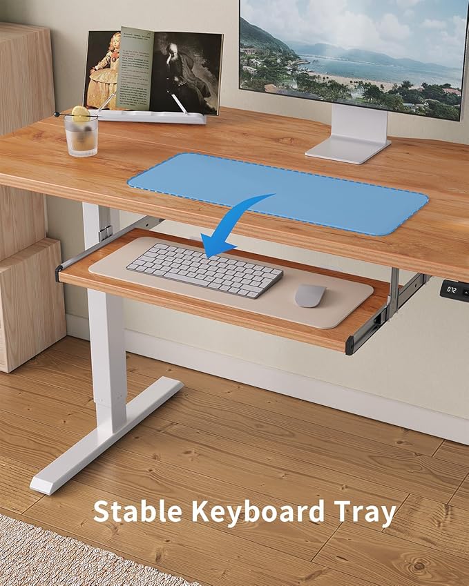FEZIBO Standing Desk with Keyboard Tray 55 x 24 Inch Adjustable Height Sit Stand Desk with Memory Presets for Home Office Ergonomic Computer Workstation Light Rustic