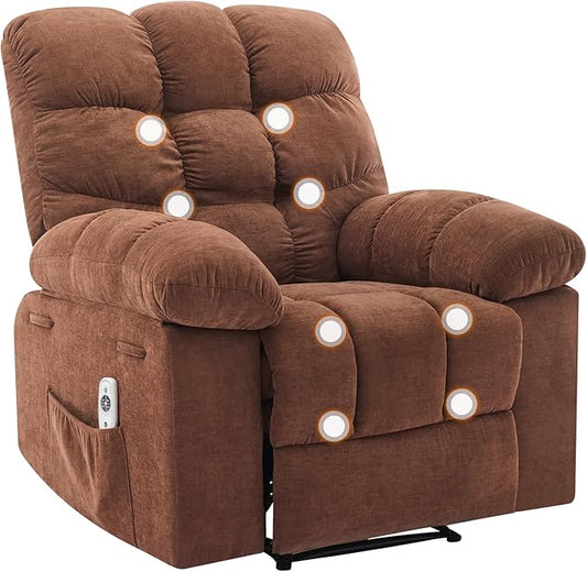 GAOMON Oversized Recliner Rocking Chair - Wide Overstuffed Recliner with Massage &amp Heat Lumbar Support Side Pockets Remote Control Upholstery Soft Sofa Chair for Living Room Bedroom - Dark Br