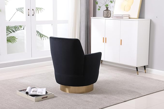 Set of 2 Swivel Accent Chair Modern Velvet American Design Swivel Round Barrel Chairs Upholstered Cozy Style for Living Room Bedroom Home Office (Velvet Black 2-Pack)