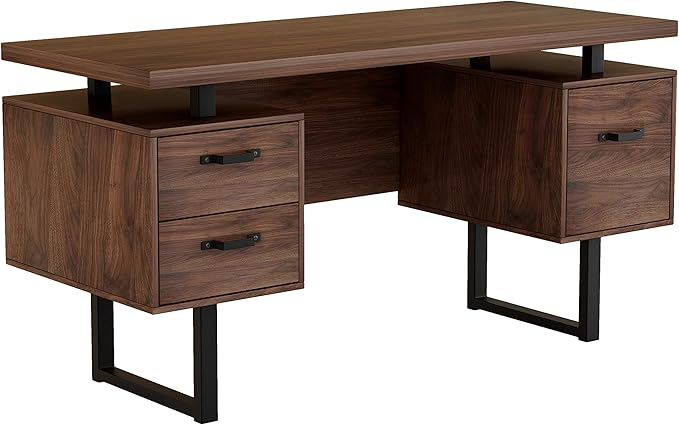 Home Office Computer Desk with DrawersHanging Letter Size Files 59 inch Writing Study Table with Drawers