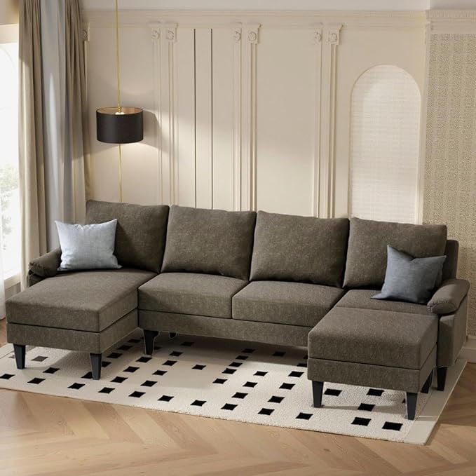 Sectional Couches for Living Room Convertible 4 Seat Modular Sectional Sofa Set for Living Room L Shaped Couch or U Shaped Couch with Ottoman for Apartment Brown