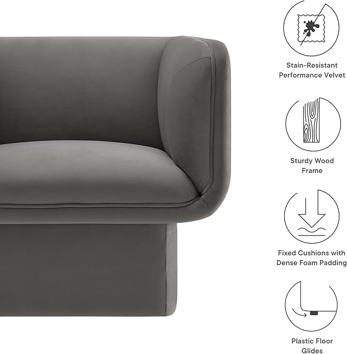 Modway Tate Performance Velvet Accent Chair in Storm Gray - Upholstered Club Chair - Modern Barrel Armchair - Comfy Reading Leisure Chair for Living Room Bedroom Office