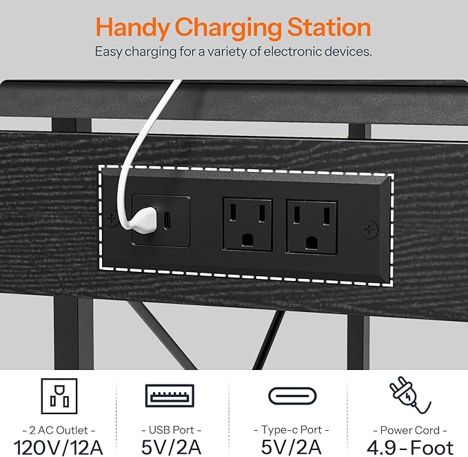 HOOBRO Computer Desk Small Gaming Desk with LED and Outlets Home Office Desk with Monitor Stand and Adjustable Shelf Computer Desk with CPU Stand for Home Office Small Space Black BB100UDDN01