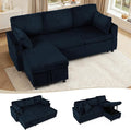 84 Corduroy Pull Out Sofa Bed w/Adjustable Backrests Sectional L-Shape Sleeper Sofa w/Storage Chaise Convertible Couch Bed w/USB Charging Port &amp Cup Holders for Living Room House Blue